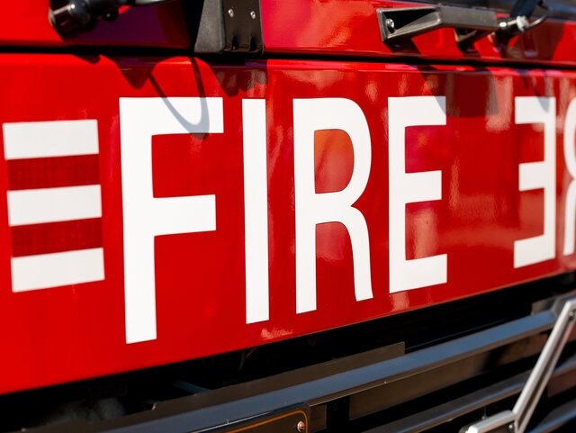 Front of Fire truck with Fire in letters