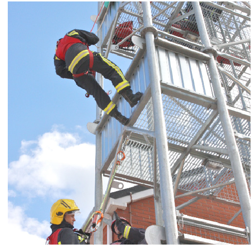 Firefighters practicing abseiling.